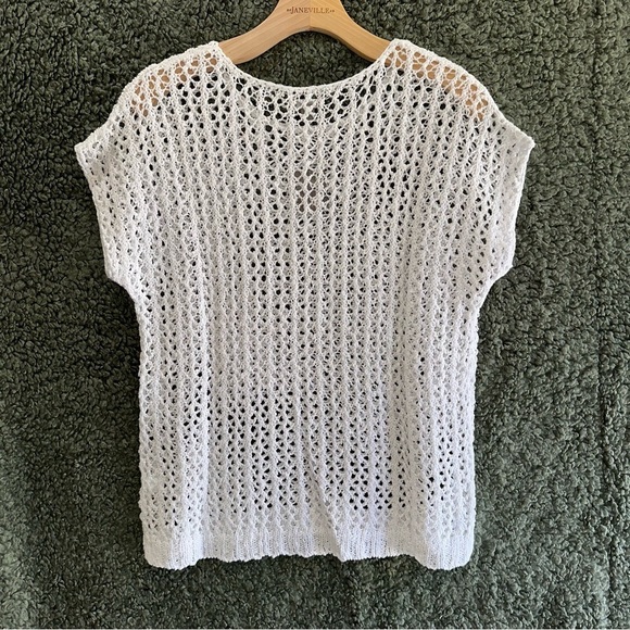 J. Jill Open Stitch Linen Blend Sleeveless White Summer Sweater Size Medium NWT - Picture 2 of 7